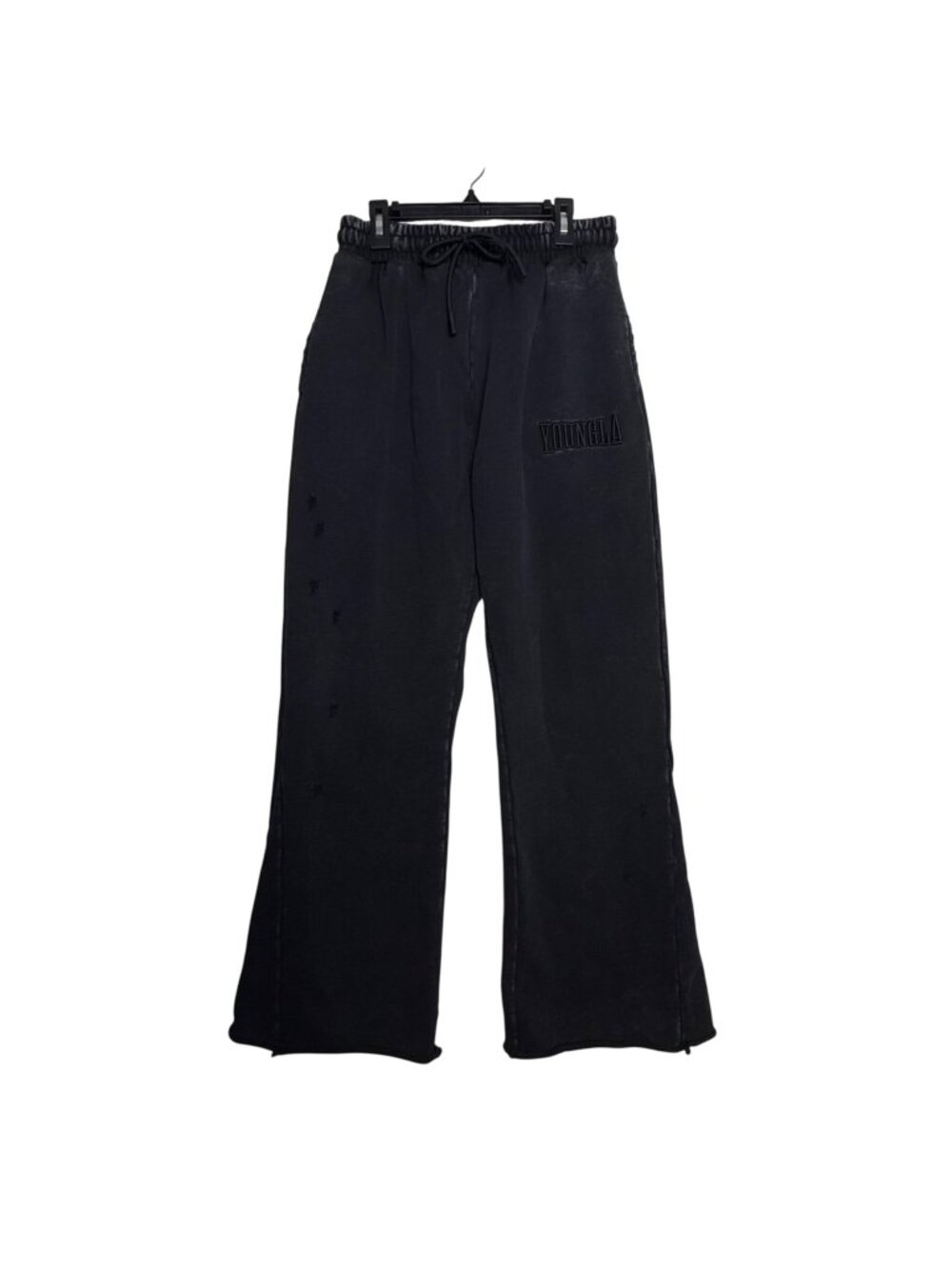 YoungLA Mens Black Distressed Sweatpants Elastic Waist Relaxed Fit Sz M